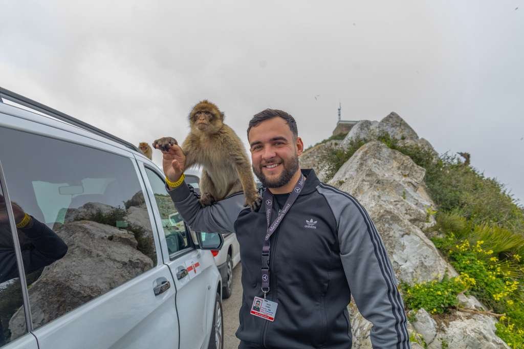 Steven Gibraltar tour guide with Barbary macaque Rock & Monkey Tours